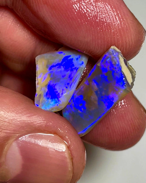 Lightning Ridge Opal Dark Crystal Seam Rough Rubs 12cts Gorgeous Display of Blues 18x9x7 & 13x11x5 mm WAE43