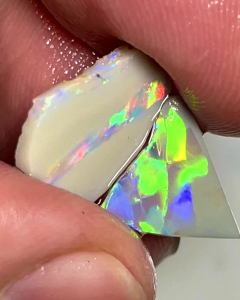 Lightning Ridge Rough Opal 3.25cts Rubs Seam Pair Bright Multifires & gorgeous patterns 10x10x2mm & 15x8x1mm SKU#0012