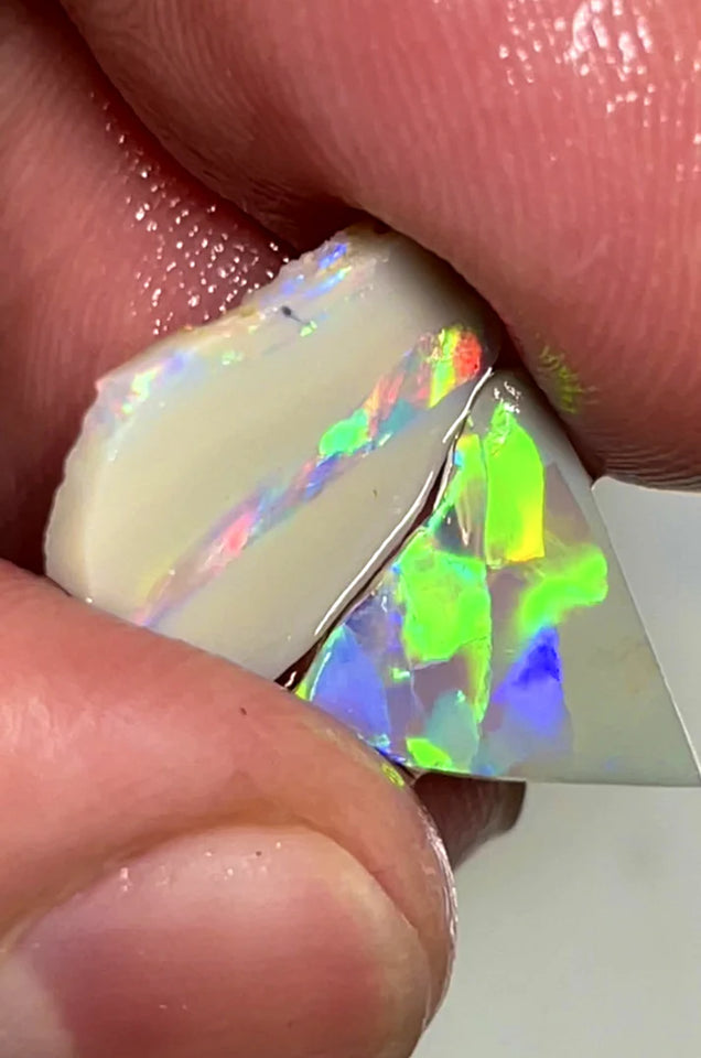 Lightning Ridge Rough Opal 3.25cts Rubs Seam Pair Bright Multifires & gorgeous patterns 10x10x2mm & 15x8x1mm SKU#0012