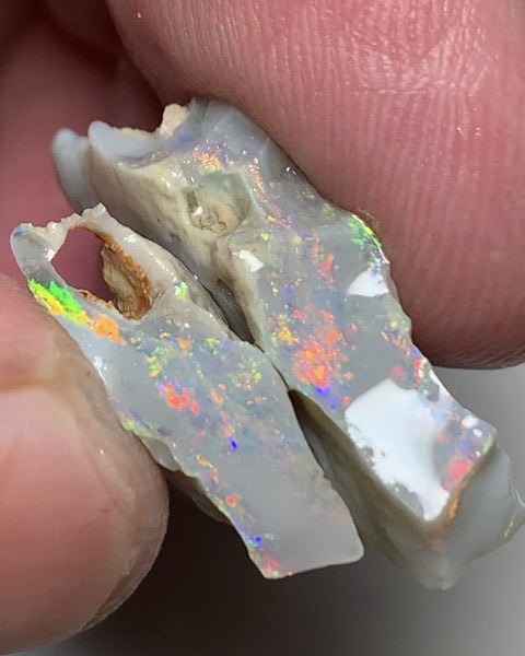 Lightning Ridge Rough Opal Semi Black Seam Split 16.4cts High Grade Exotic Vibrant Bright Lovely MULTIFIRES in bars 28x15x5mm & 18x7x5mm WSU55