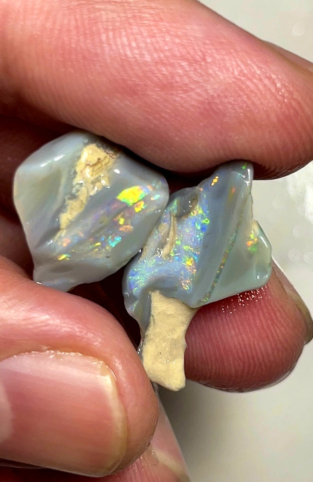 Lightning Ridge Opal Rough Dark Base knobby Pair 13.25cts Gorgeous Very Bright Multifires 18x12x5mm & 18x12x5mm WAD36