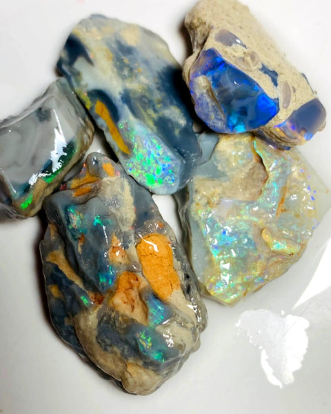 OPAL MONTH SPECIAL Lightning Ridge Rough Dark & Crystal Seam Opal Parcel 107cts Lots of Potential & Cutters Lots Bright colours & bars 33x18x8mm to 20x13x8mm  WAA07