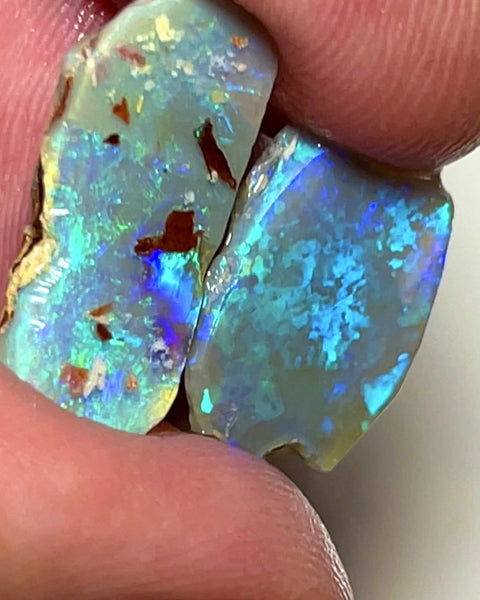 Lightning Ridge Rough / Rubs  Dark Base Seam opal Miners Bench® 10.5cts Gorgeous Bright Multifires 15x12x4mm & 20x8x4mm WAD2