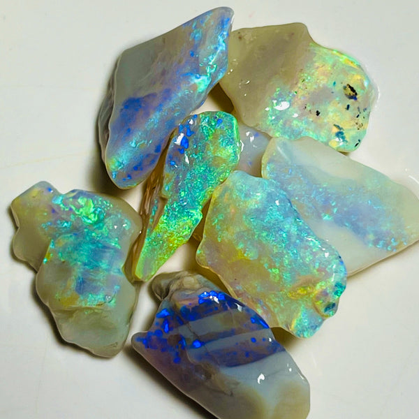 Lightning Ridge Rough Crystal Seam Opal Parcel 37cts Clean Bright Cutters Lots Stunning colours & bars 17x15x4mm to 15x5x3mm NSW009