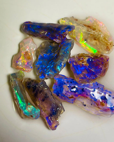 Coocoran field Opal Rough nice Opalised Wood Fossil parcel 27cts Bright & gorgeous multi colours 20x8x4mm to 10x5x2mm NSW010