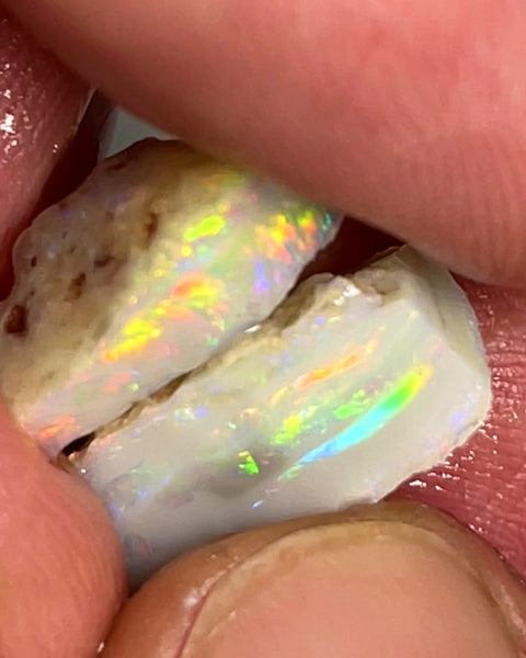 Lightning Ridge Rough Opal 7.5cts Stunning Light Base Pair Cutters Candy® High Grade Bright Red dominant Multifires in multi bars 16x5x5mm & 15x5x4mm WAD38