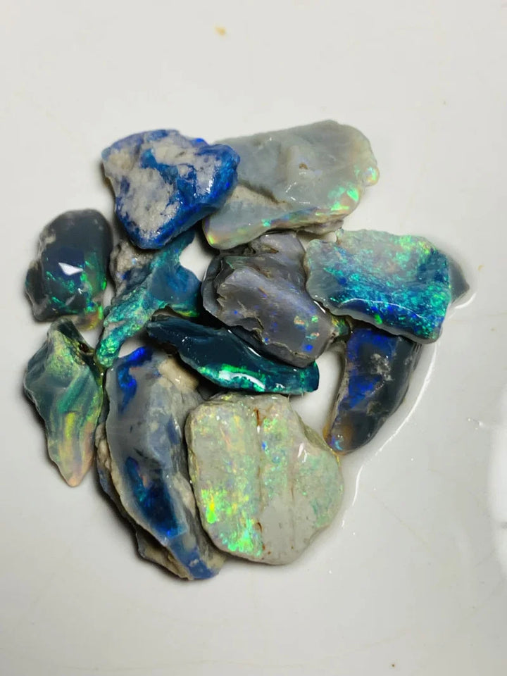 Lightning Ridge Rough Opal Parcel 33cts Semi Black & Crystal High Grade Very Bright Lovely colourful material for cutters 20x8x6mm to 9x5x3mm WSX24