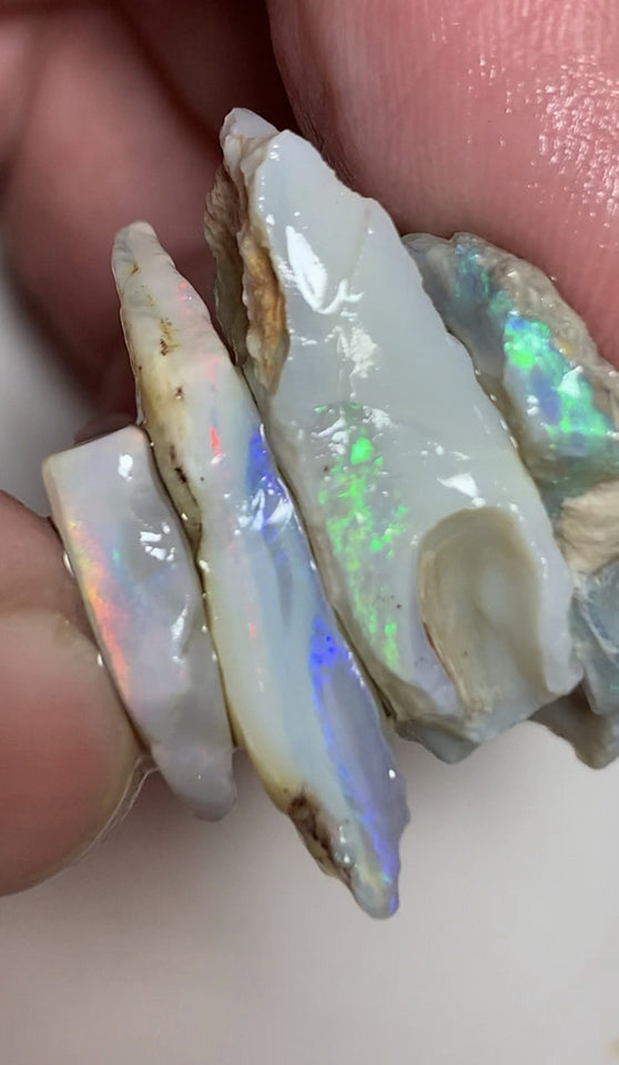 Lightning Ridge Rough Opal 63cts Semi Black Thick Seam stack Gorgeous Bright Fires/Multifires in bars 30x20x5mm to 22x18x4mm WSU01