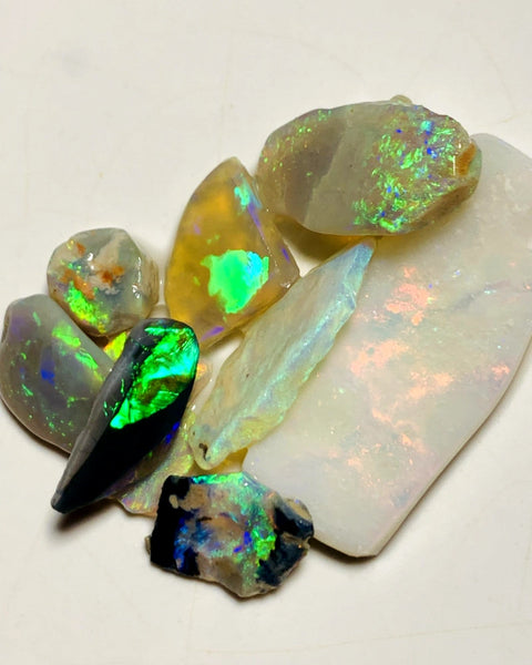 Lightning Ridge Opal Rough n Rub Parcel Black Dark & Crystal From the Miners Bench® 27cts Super Bright Multifires 30x12x3mm to 6x5x4mm  WSY95