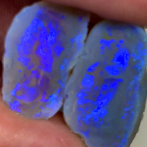 Lightning Ridge Rough Knobby Opal split pair 16.5cts Cutters Dark Stunning bright Blue fires to cut 20x9x7mm 18x10x9mm WAC17