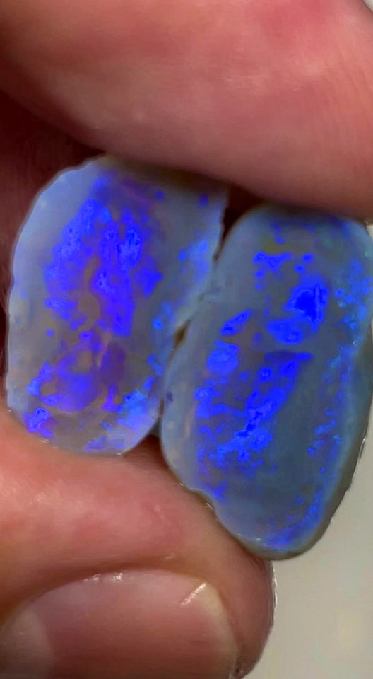 Lightning Ridge Rough Knobby Opal split pair 16.5cts Cutters Dark Stunning bright Blue fires to cut 20x9x7mm 18x10x9mm WAC17