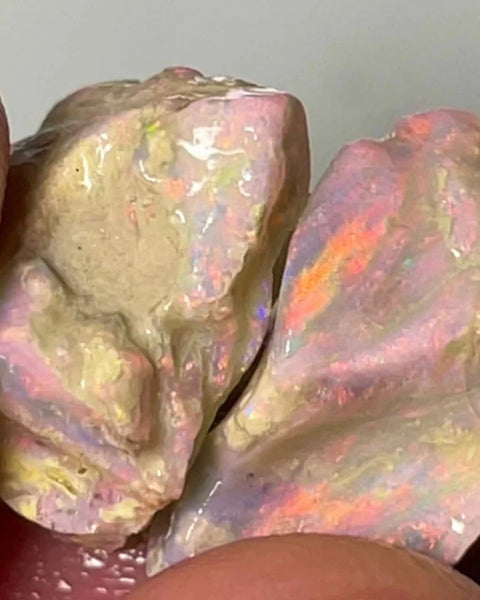 Pinks & Oranges Lightning Ridge Rough Opal 15cts Seam Split Bright Multicolours in bars 15x13x7 & 20x9x7 mm NSW034