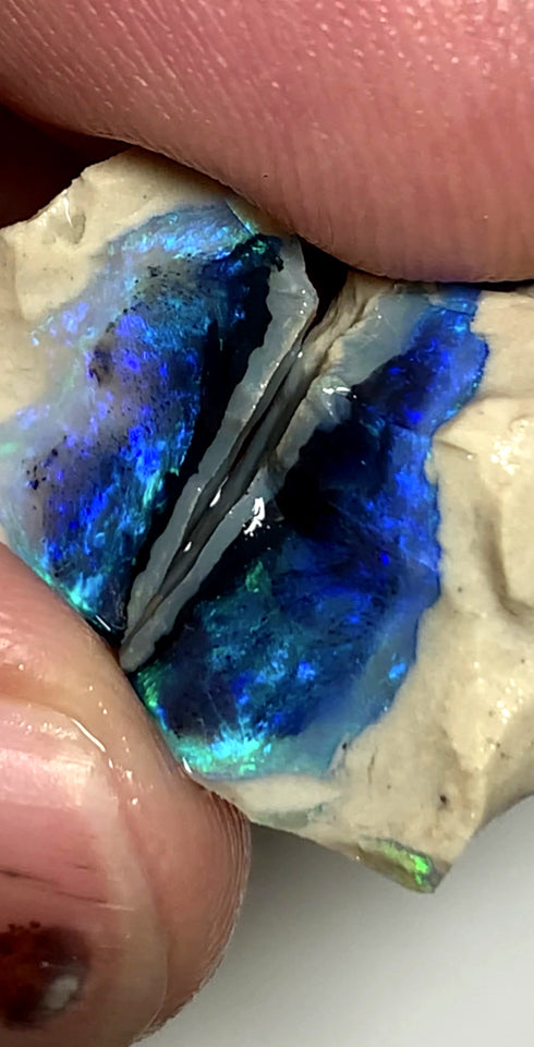 Lightning Ridge Rough Knobby Opal split pair 21cts Cutters Black Exotic Stunning bright Multifires to cut 15x13x12mm & 12x8x3mm WAC01