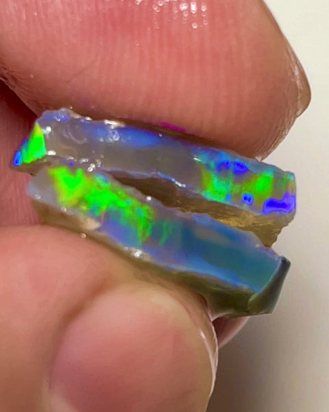 Lightning Ridge Rough Dark Crystal Seam Pair 8.75cts Bright gorgeous Multifires bar  17x12x2.5 & 16x8x2mm NEW24