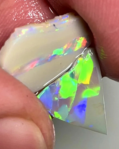 Lightning Ridge Rough Opal 3.25cts Rubs Seam Pair Bright Multifires & gorgeous patterns 10x10x2mm & 15x8x1mm SKU#0012