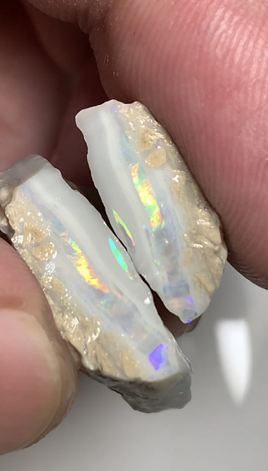 Lightning Ridge Rough Opal Grey /Crystal 25cts Cutters Candy® Exotic Seam Split Gem Grade packed with Super Bright Rainbow of fires in stunning bars 21x13x6mm & 15x12x7mm WST39