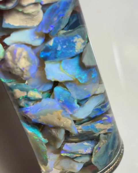 Lightning Ridge Dark Seam opal rough 115cts Lots Bright Colours to Cut 22x10x3 to 5x4x2mm NSW099 (jar not included)