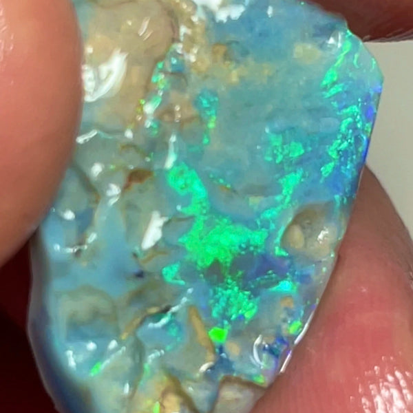 Lightning Ridge Rough Seam 11.50cts Gorgeous Blues & greens with flashes of yellows on dark base 25.000 x 17.000 x 4.000 mm NEW18