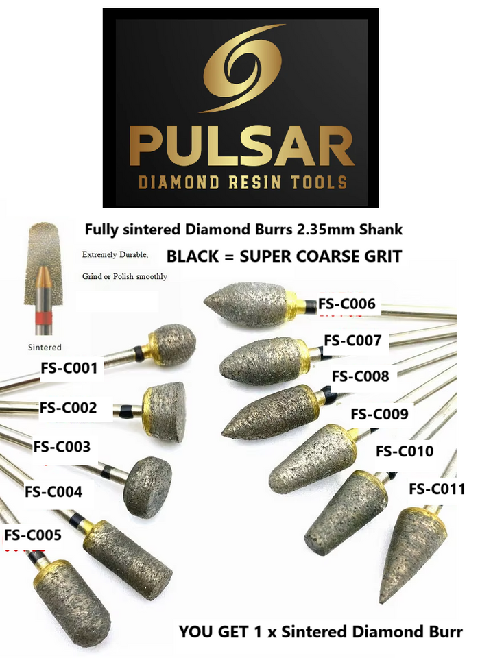 PULSAR DIAMOND® 1 x Fully Sintered Diamond Burr 2.35mm Shank size Choice of shape for grinding Opal & Gemstones, Glass, Stone, Metal Lapidary Polishing Fits Dremel Foredom & Pulsar tools