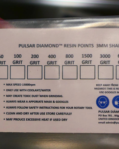 PULSAR™ DIAMOND RESIN POINTS MK2'S COLOUR CODED LAPIDARY BURRS FOR DREMEL & ROTARY TOOLS 3MM SHAFT POLISH SET 4x 10,000 GRITS