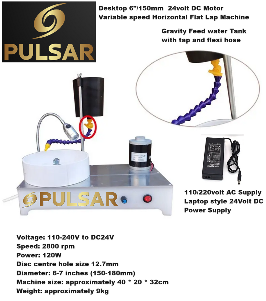 PULSAR DIAMOND™ "Lap-Top" Table top flat lap - lapping machine 6" / 150mm Diameter - Variable Speed - 24volt DC - UK Moulded  Plug - UK Delivery included Lapidary Cab Cabber Grinding Grinder Polishing Gemstones