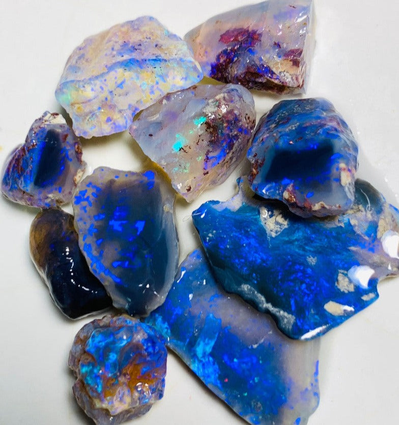 Lightning Ridge Rough n Rub Parcel Black, Dark & Crystal Opal From the Miners Bench®  43cts Bright blue fires 19x14x3mm to 9x7x6mm WSQ91