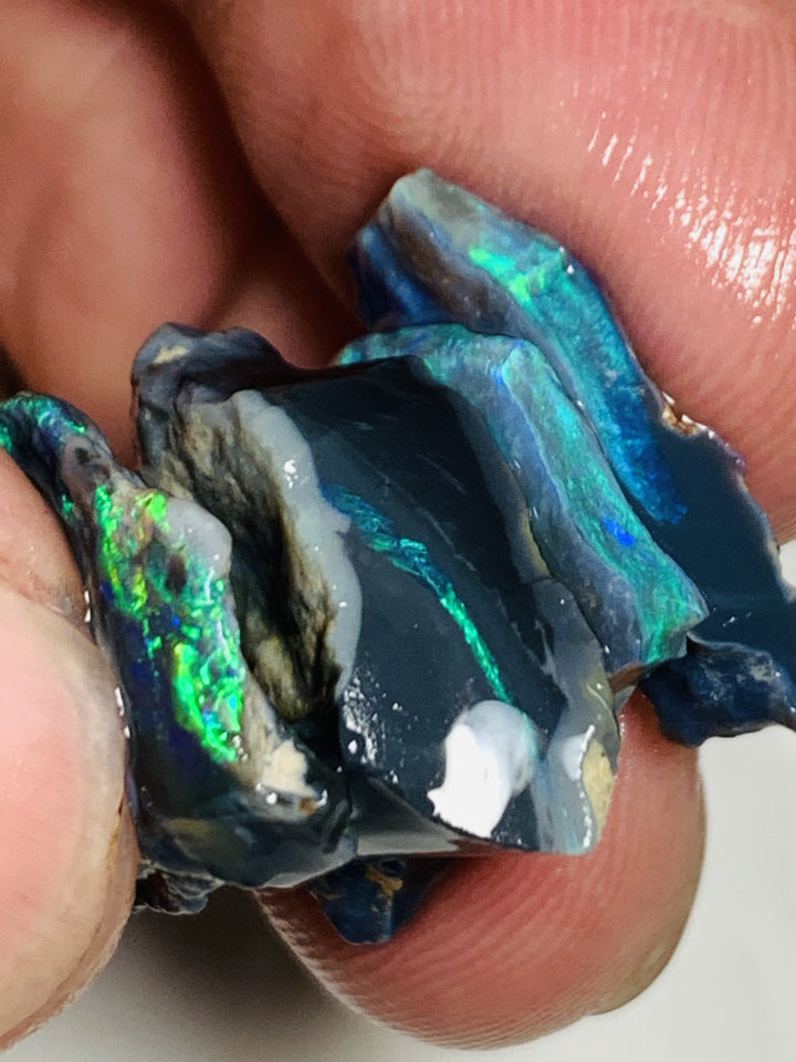 Australian Rough Opal Black Seam Stack 23cts  Exotic Gorgeous Bright Lovely FIRES in nice bars to cut 17x10x6mm to 20x6x3mm WSP59